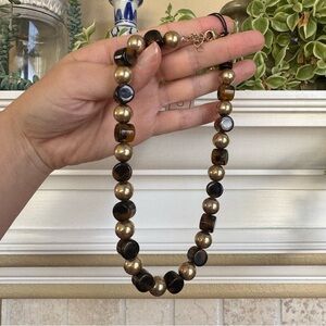 New Canvas Necklace Gold with Tortoise Shell beads 16in